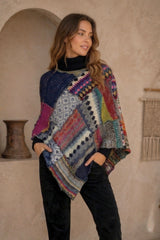 Boho Patchwork Knit Poncho