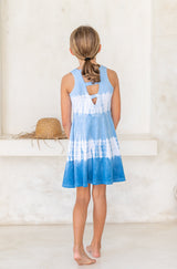🌸 BACK TO SCHOOL KLEID – BLUE TIE-DYE GRÖSSE 6- 8 JAHRE