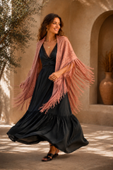 Boho Luxe Leather Shawl – Blush Rose