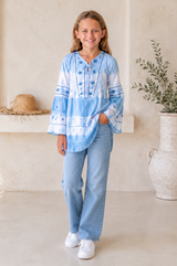 🌸 BACK TO SCHOOL KLEID – BLUE TIE DYE GRÖSSE 6- 8 JAHRE