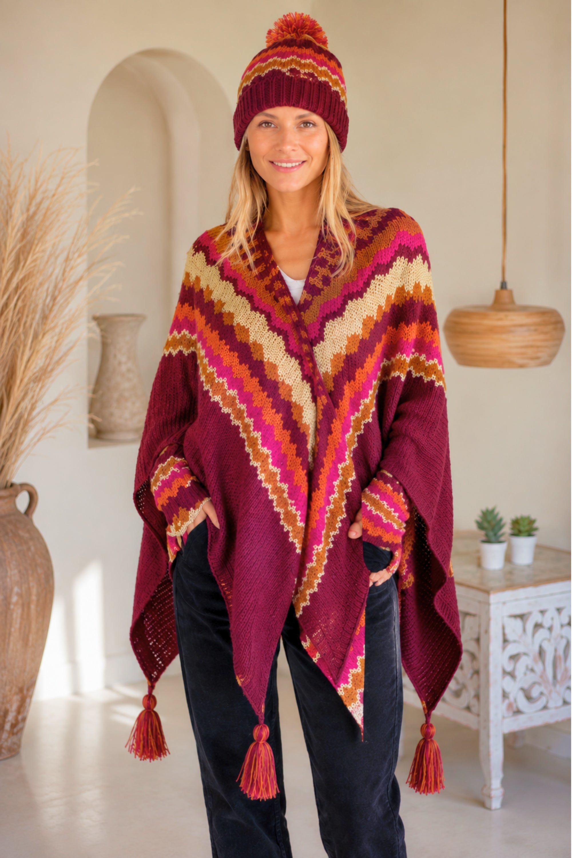 Nordic Wool Poncho Bordeaux