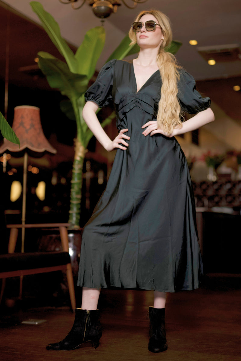 Satin Kleid Olive