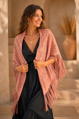 Boho Luxe Leather Shawl – Blush Rose
