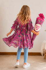 🌸 BACK TO SCHOOL KLEID – PINK PAISLEY GRÖSSE 6- 8 JAHRE