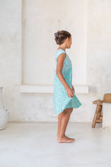 🌸 BACK TO SCHOOL KLEID – AQUA FLOWERS GRÖSSE 6- 8 JAHRE