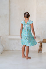 🌸 BACK TO SCHOOL KLEID – AQUA FLOWERS GRÖSSE 6- 8 JAHRE