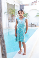 🌸 BACK TO SCHOOL KLEID – AQUA FLOWERS GRÖSSE 6- 8 JAHRE