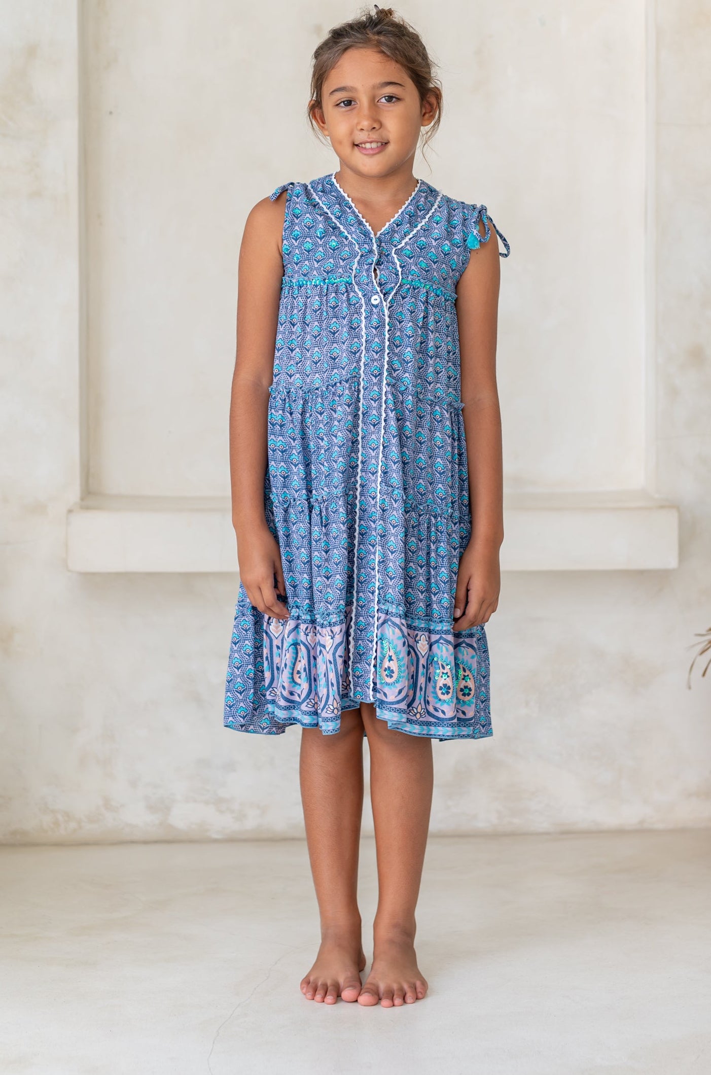 🌸 BACK TO SCHOOL KLEID – BLUE LAGOON GRÖSSE 6- 8 JAHRE