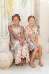 🌸 BACK TO SCHOOL SET– BLUE PEACH FLOWER, GRÖSSE 6- 8 JAHRE