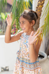 🌸 BACK TO SCHOOL SET– BLUE PEACH FLOWER, GRÖSSE 6- 8 JAHRE