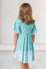 🌸 BACK TO SCHOOL KLEID – BLUE FLOWER GRÖSSE 6- 8 JAHRE