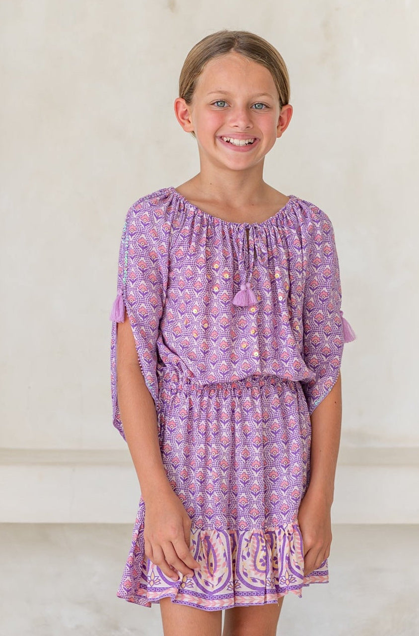 🌸 BACK TO SCHOOL KLEID– LILAC LOVE GRÖSSE 6- 8 JAHRE