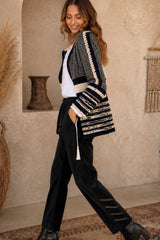 Cozy Knit Cardigan Black & Cream