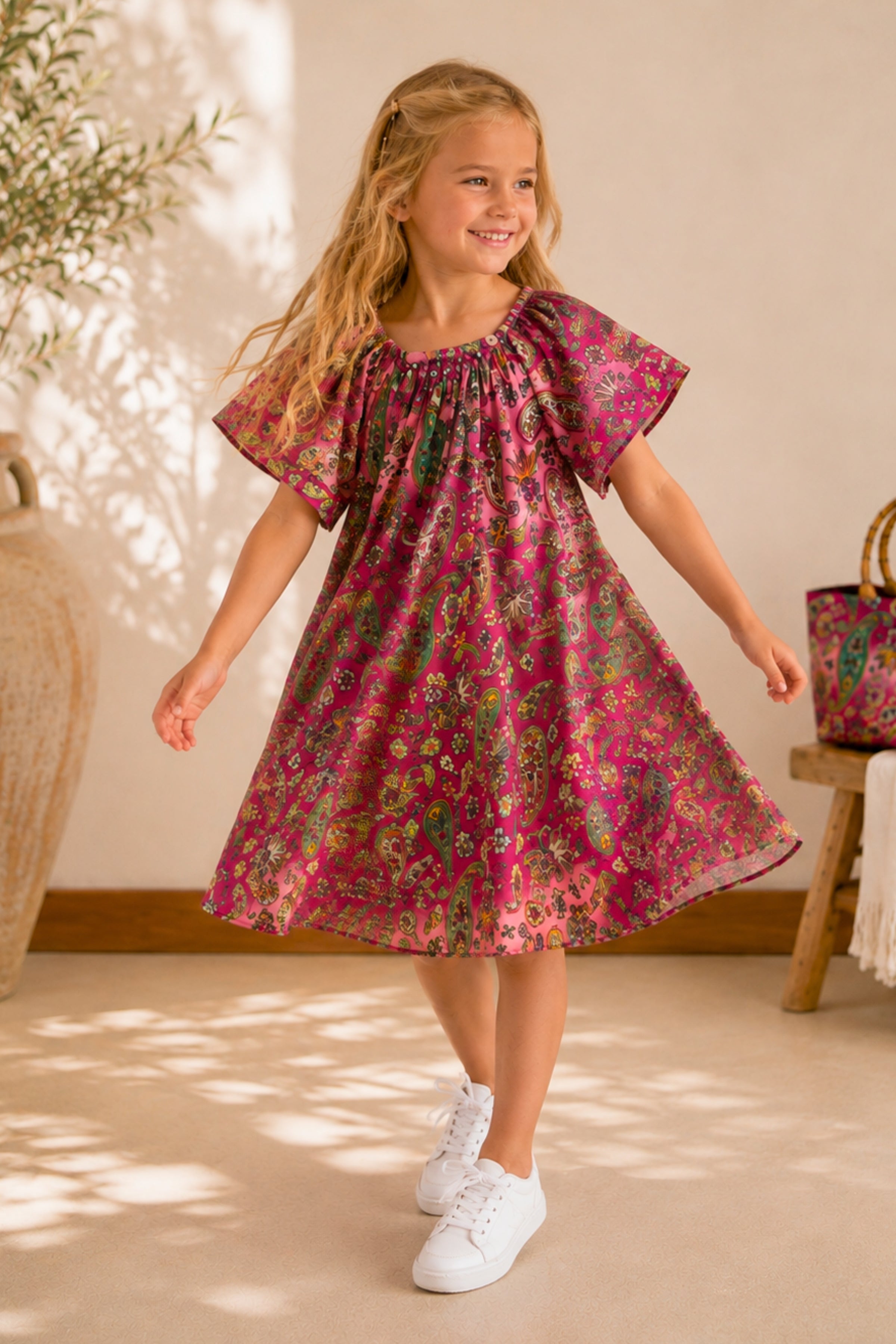 🌸 BACK TO SCHOOL KLEID – PINK PAISLEY GRÖSSE 6- 8 JAHRE