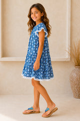 🌸 BACK TO SCHOOL KLEID– BLUE DAISY GRÖSSE 6- 8 JAHRE