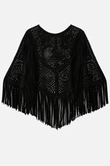Boho Fringe Cape – Black
