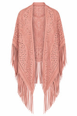 Boho Luxe Leather Shawl – Blush Rose