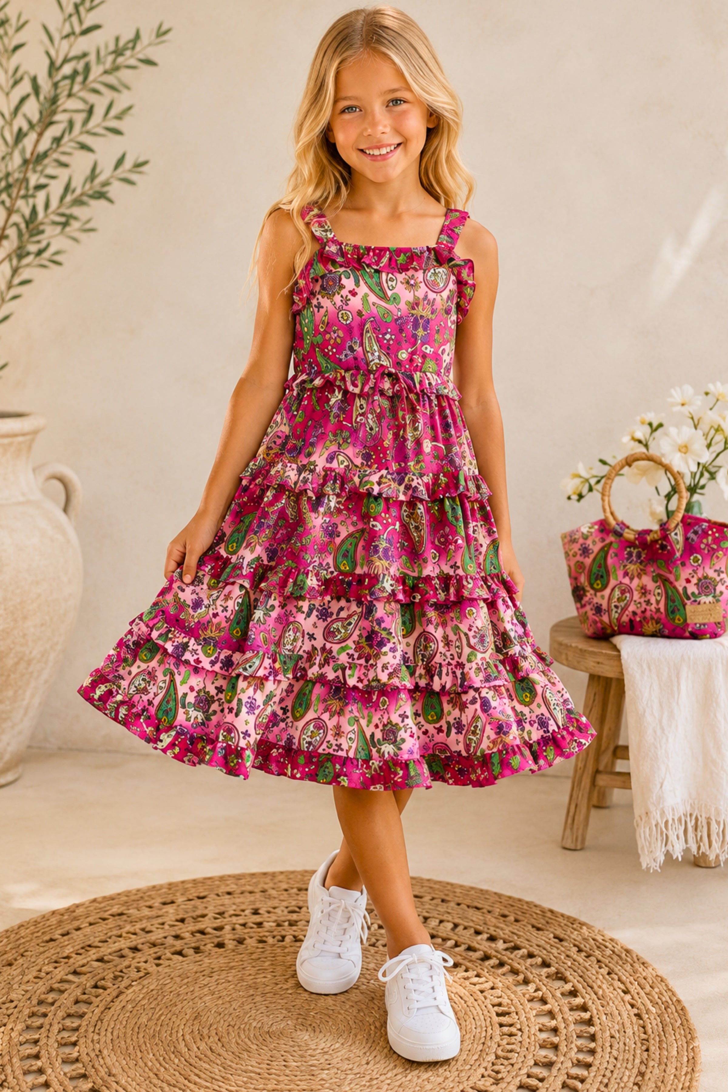 🌸 BACK TO SCHOOL KLEID – PINK PAISLEY GRÖSSE 6- 8 JAHRE