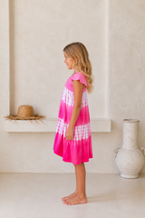 🌸 BACK TO SCHOOL KLEID – PINK TIE-DYE GRÖSSE 6- 8 JAHRE