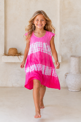 🌸 BACK TO SCHOOL KLEID – PINK TIE-DYE GRÖSSE 6- 8 JAHRE
