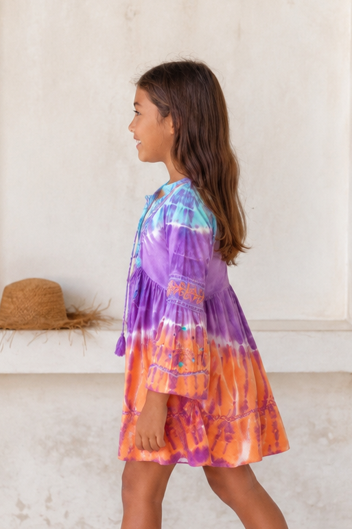 🌸 BACK TO SCHOOL KLEID – PURPLE & ORANGE GRÖSSE 6- 8 JAHRE