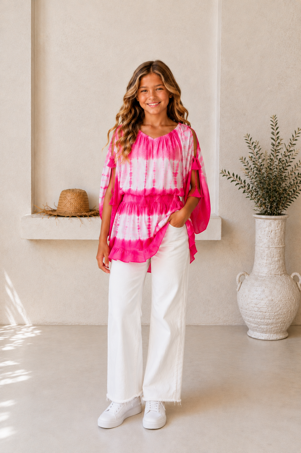 🌸 BACK TO SCHOOL KLEID – PINK TIE DYE GRÖSSE 6- 8 JAHRE