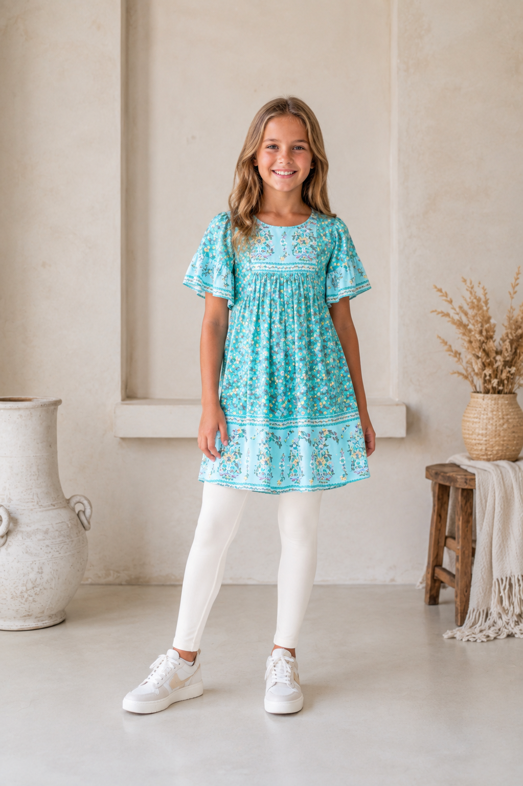 🌸 BACK TO SCHOOL KLEID – BLUE FLOWER GRÖSSE 6- 8 JAHRE