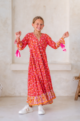 🌸 BACK TO SCHOOL KLEID – PINK FLOWER GRÖSSE 6- 8 JAHRE