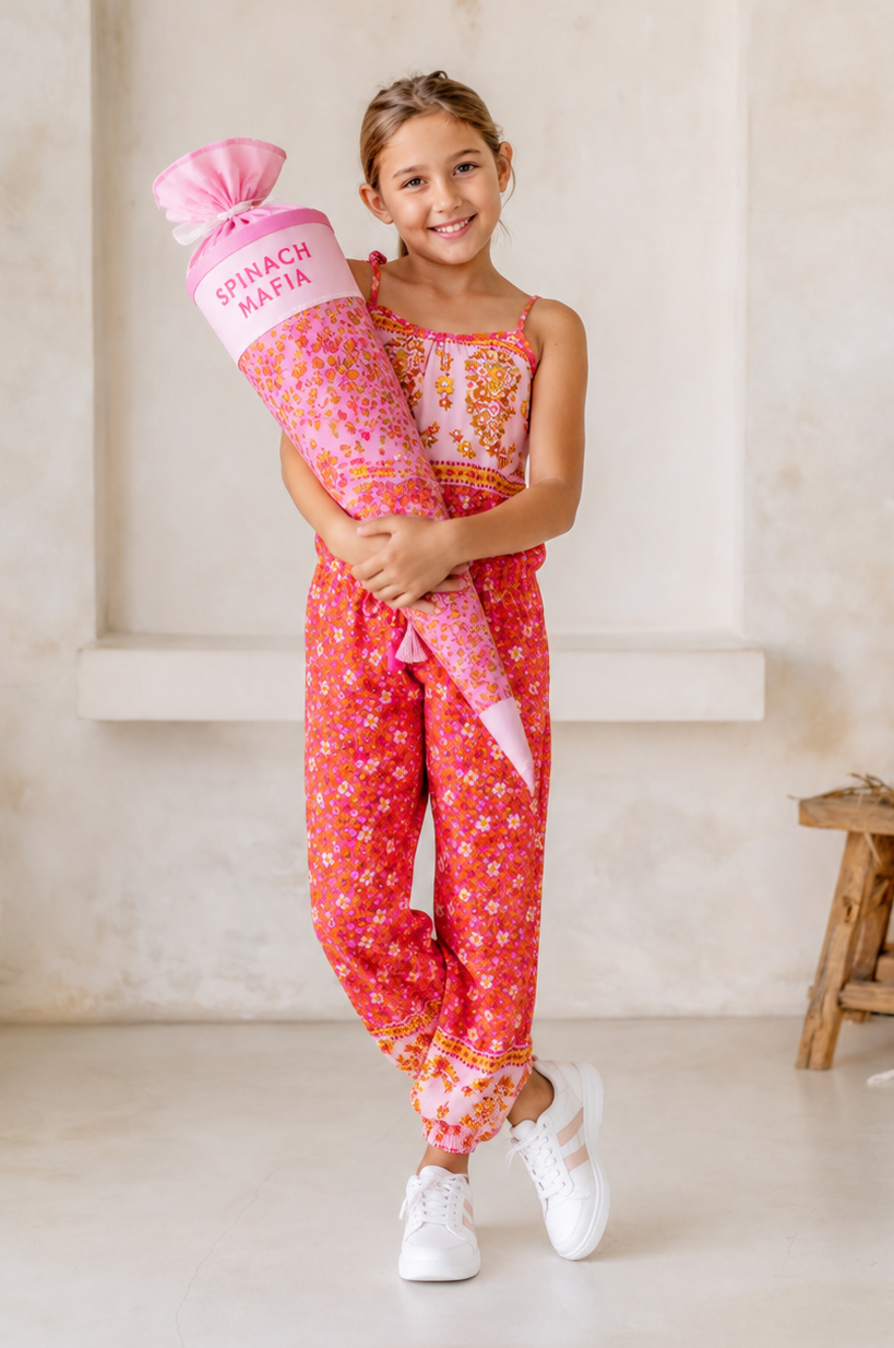 🌸 BACK TO SCHOOL JUMPSUIT– PINK FLOWER GRÖSSE 6- 8 JAHRE
