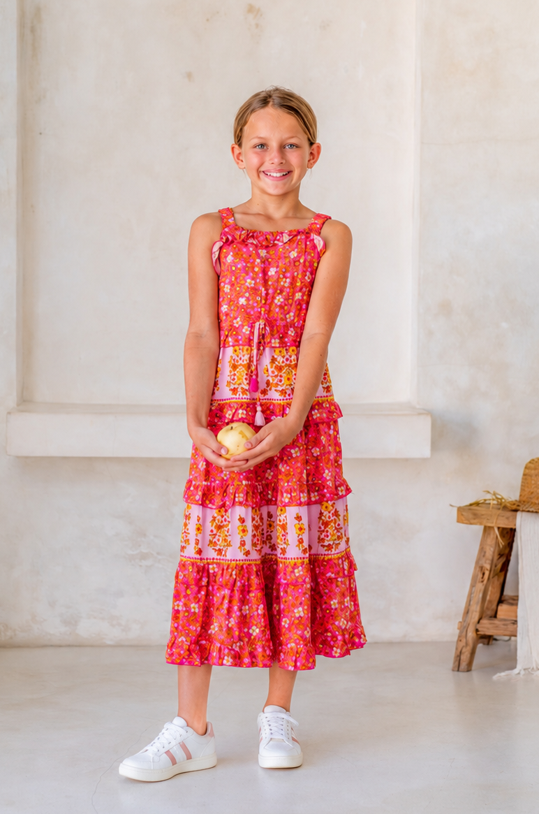 🌸 BACK TO SCHOOL KLEID – PINK FLOWER GRÖSSE 6- 8 JAHRE