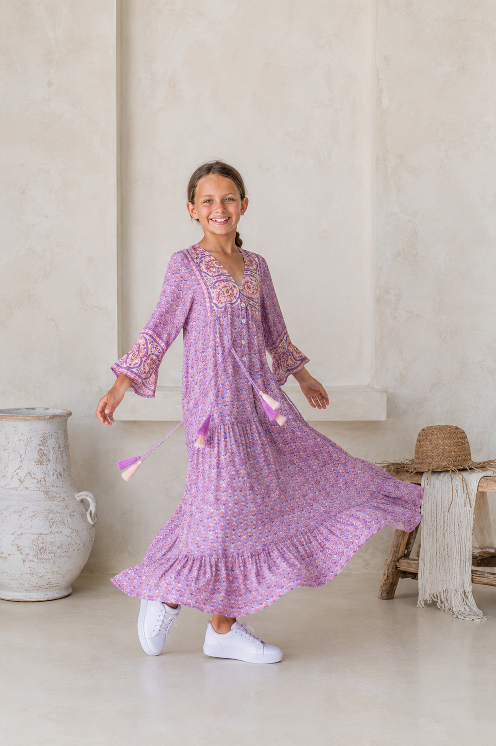 🌸 BACK TO SCHOOL KLEID – PINK FLOWER GRÖSSE 6- 8 JAHRE