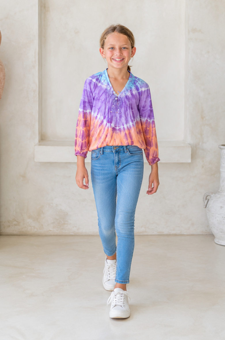 🌸 BACK TO SCHOOL BLUSE– PURPLE & ORANGE GRÖSSE 6- 8 JAHRE