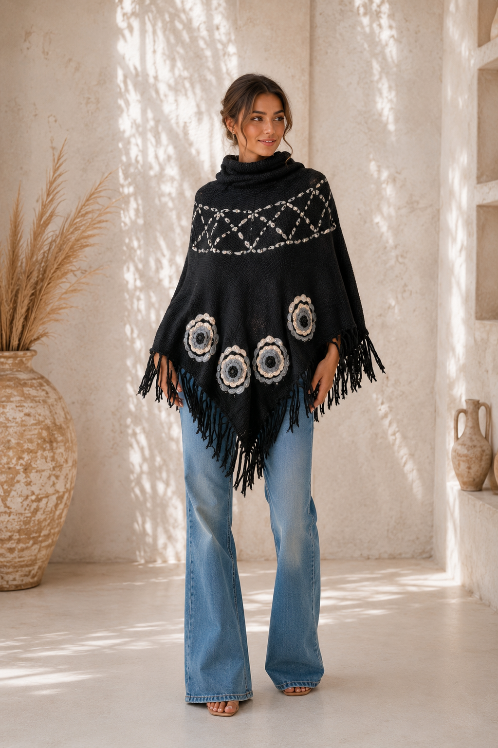 Desert Moon Poncho Black