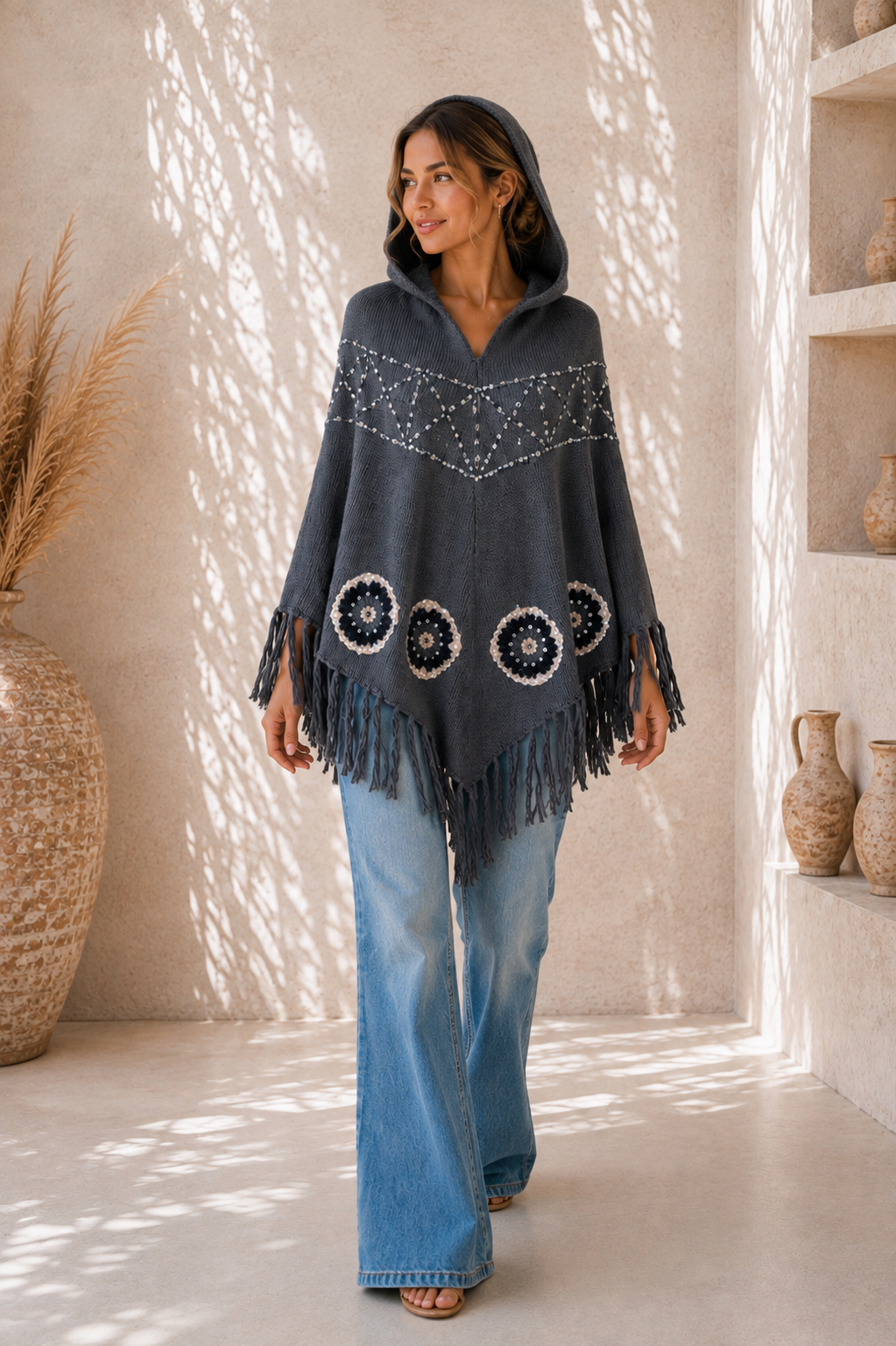 Desert Moon Poncho Grau