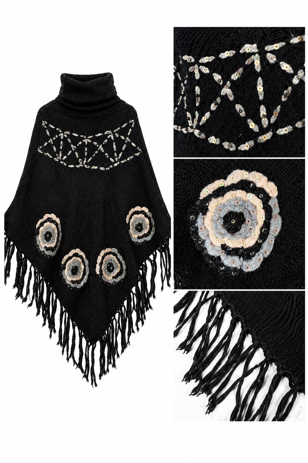 Desert Moon Poncho Black