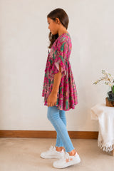 🌸 BACK TO SCHOOL KLEID – PINK PAISLEY GRÖSSE 6- 8 JAHRE