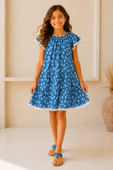 🌸 BACK TO SCHOOL KLEID– BLUE DAISY GRÖSSE 6- 8 JAHRE