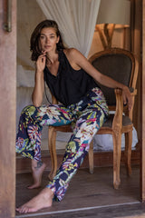 Hose Blumenprint Hawaii Schwarz