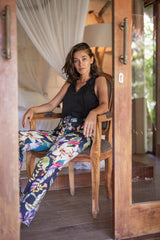Hose Blumenprint Hawaii Schwarz