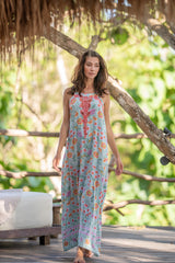 Maxikleid mit Blumenmuster und Stickerei
