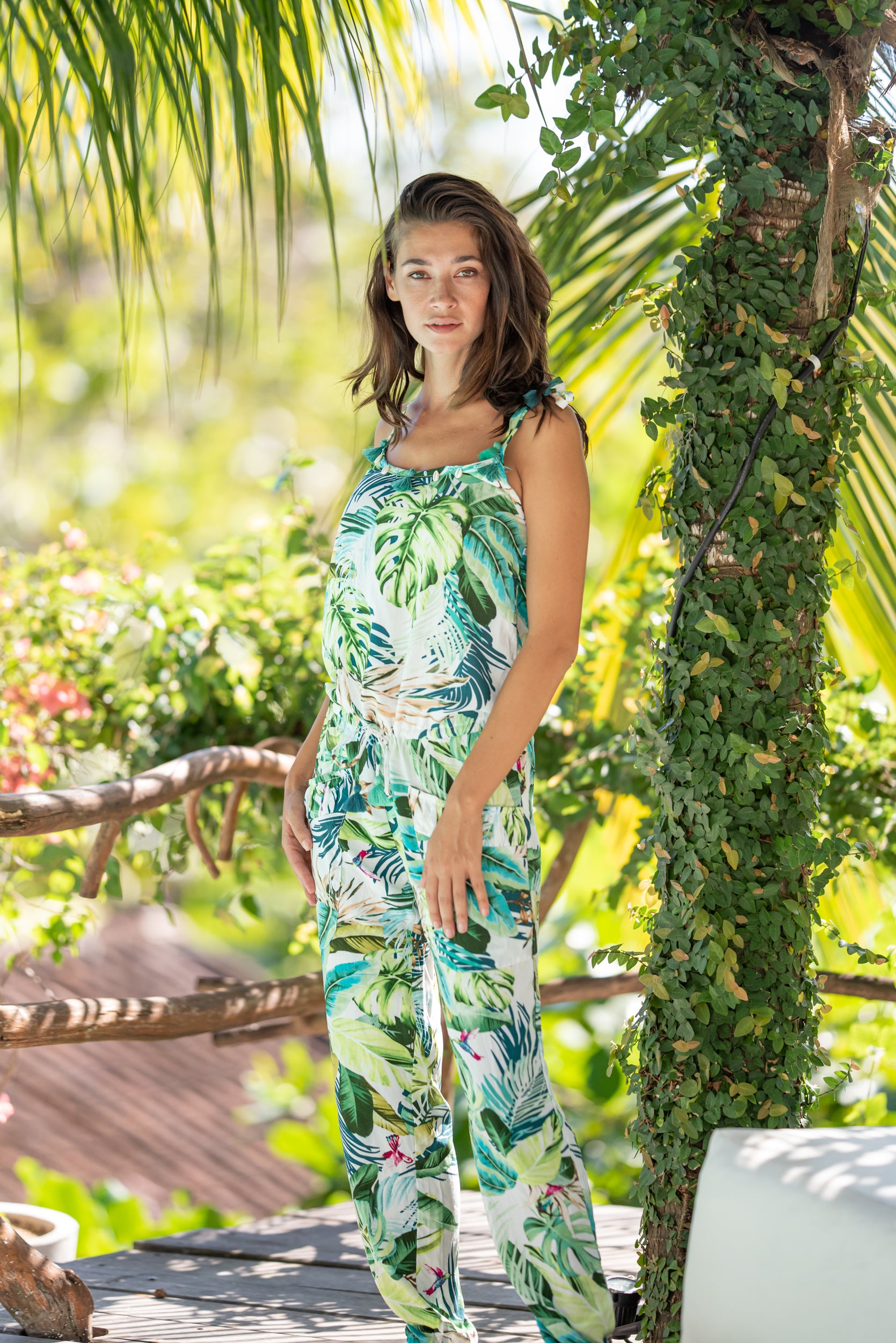 Hosenanzug Palmenmuster